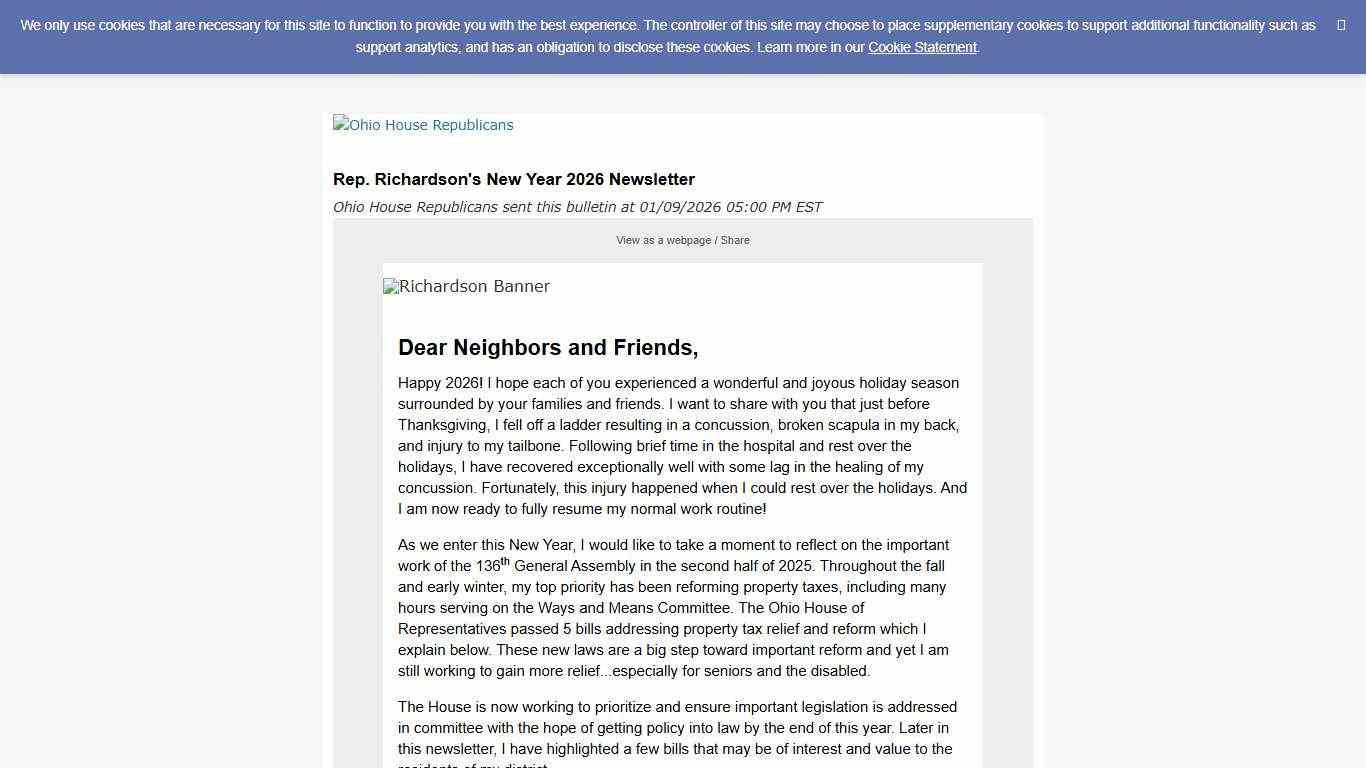 Rep. Richardson's New Year 2026 Newsletter