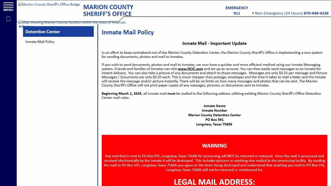Inmate Mail Policy Marion County Sheriff AR